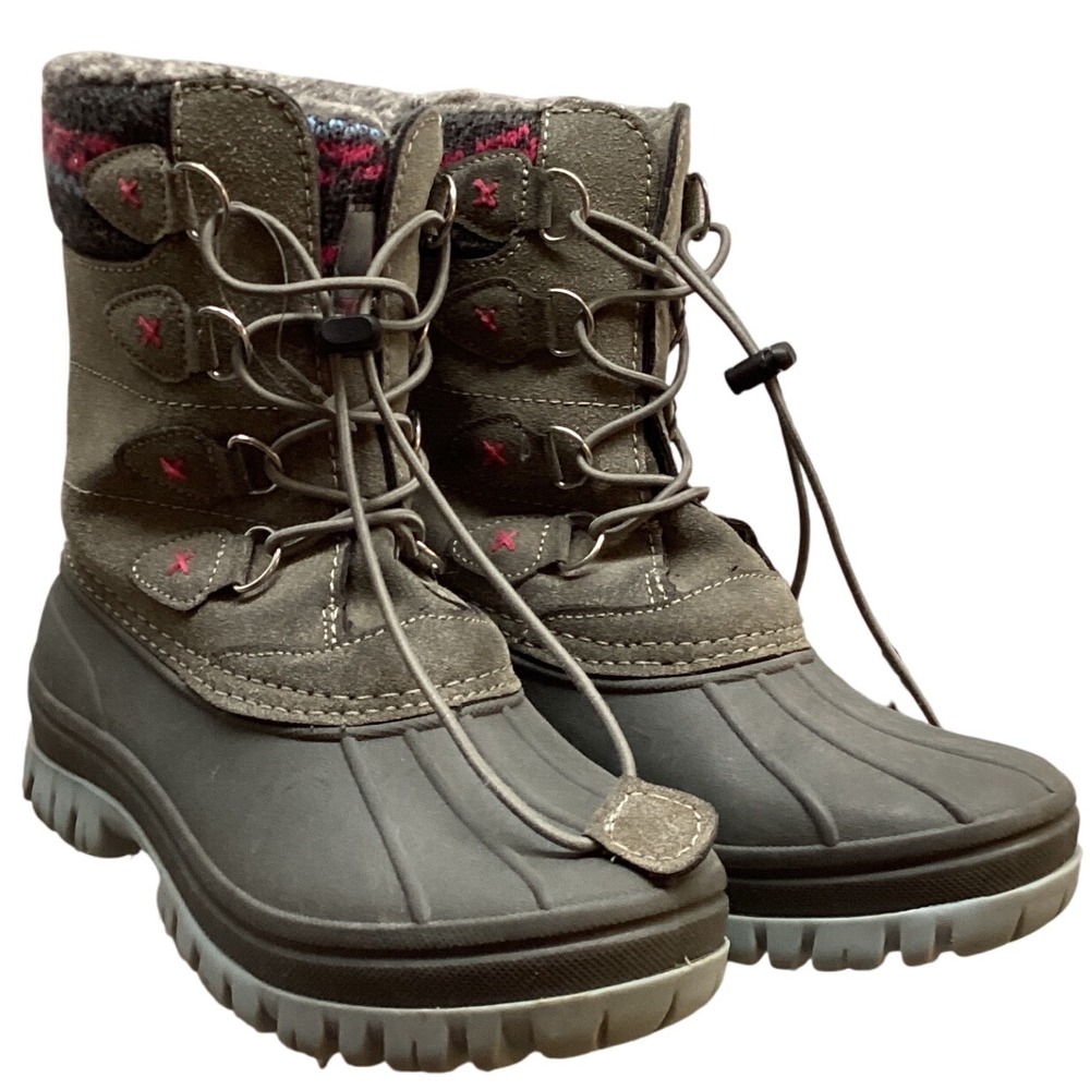 Kids Winter Boots Size 2 Grey‎ Pink Insulated Waterproof Snow Boots